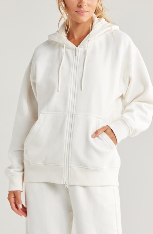 Shop Zella Cloud Fleece Zip Hoodie In Ivory Egret