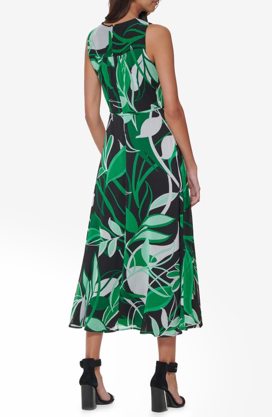 Shop Calvin Klein Sleeveless Chiffon Faux Wrap Midi Dress In Fern Multi