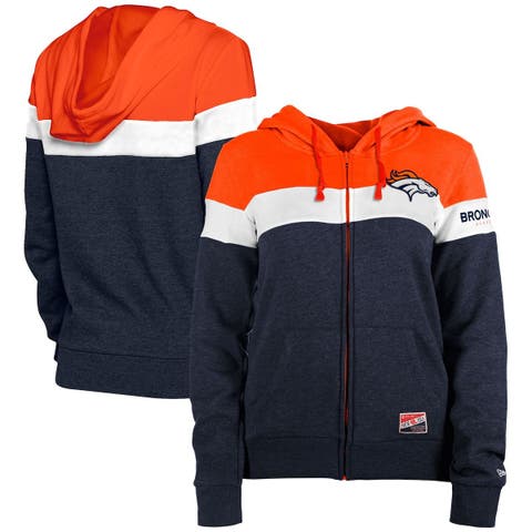 New Era Women's Denver Broncos Navy Raw Edge Cropped Hoodie