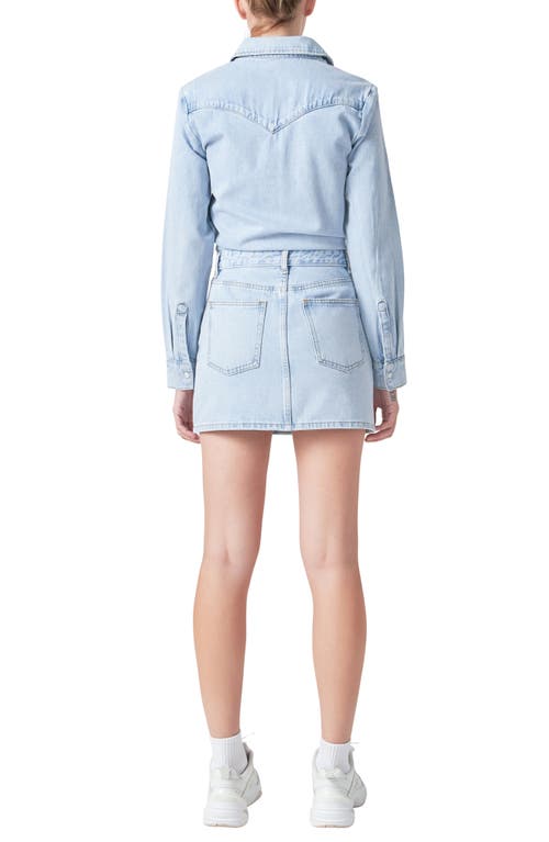 Shop Grey Lab Long Sleeve Denim Mini Shirtdress In Blue