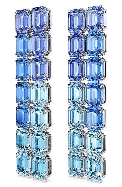 Swarovski Rhodium Plated Millenia Octagon Long Clip Earrings In Blue