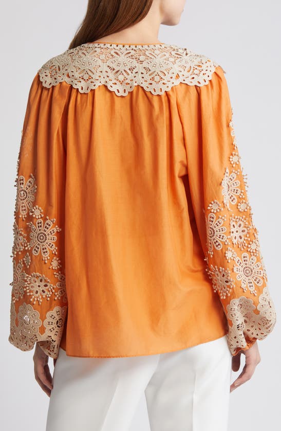 Shop Kobi Halperin Norma Long Sleeve Cotton & Silk Top In Saffron
