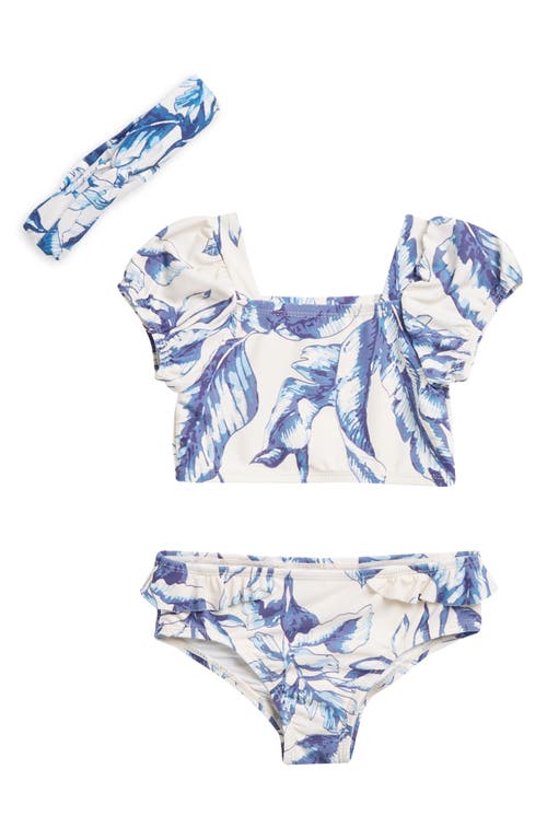 Shop Jessica Simpson Kids' Tropical Two-piece Bikini & Headband Set In Blue