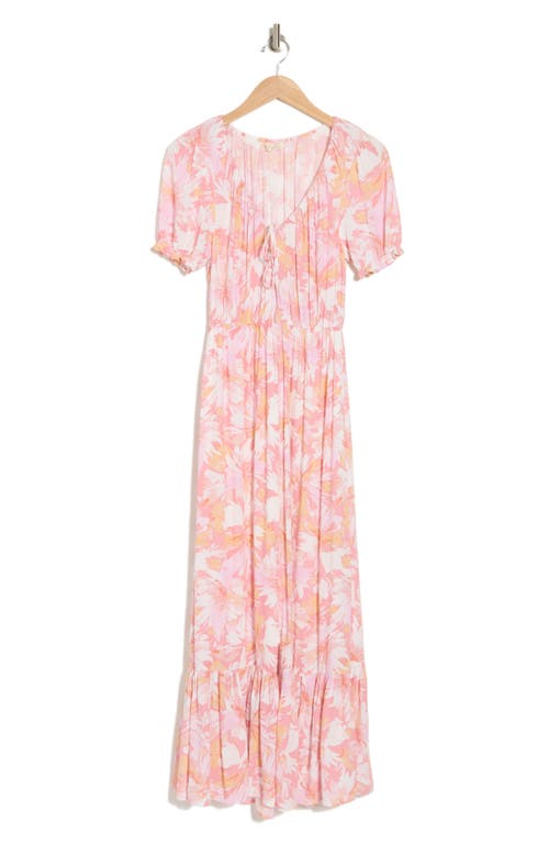 Shop Lovestitch Floral Tiered Maxi Dress In Peach/light Pink