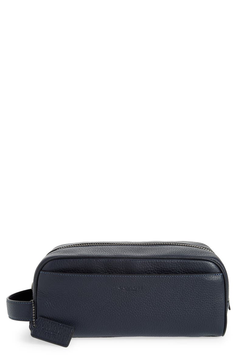 COACH Pebbled Leather Dopp Kit, Main, color, NAVY