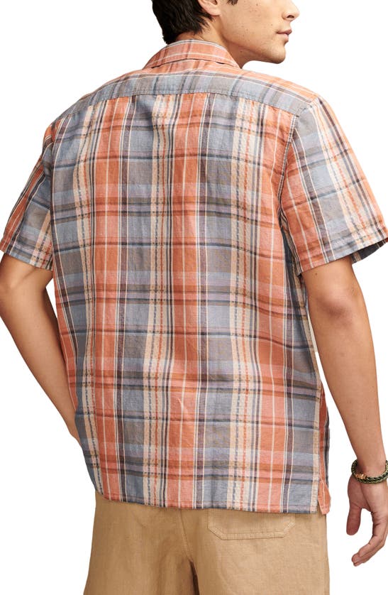 Shop Lucky Brand Plaid Linen Blend Camp Shirt In Orange Plaid