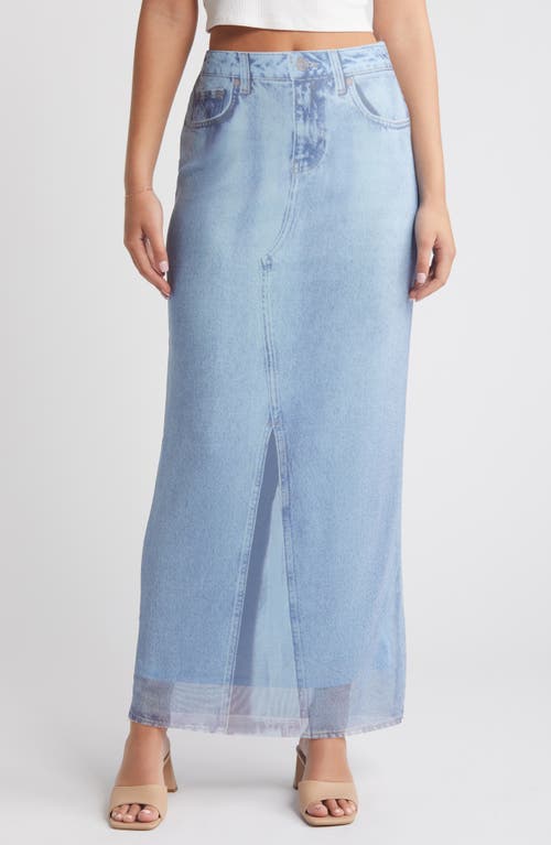 Something New Denise Denim Print Maxi Skirt In Light Blue Aopdenise Print