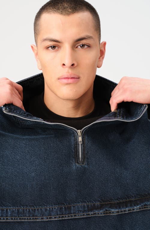 Warp & Weft Warp+weft Oversize Denim Half Zip Popover Jacket In Porter