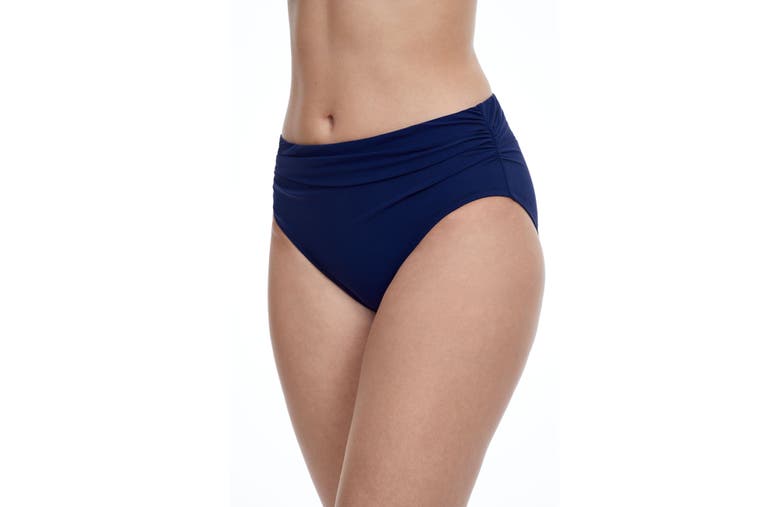 Shop Profile By Gottex Tutti Frutti High Waist Side Shirred Swim Bottom In Navy