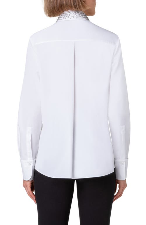 Shop Akris Punto Button-up Shirt With Detachable Rhinestone Stud Collar In Cream