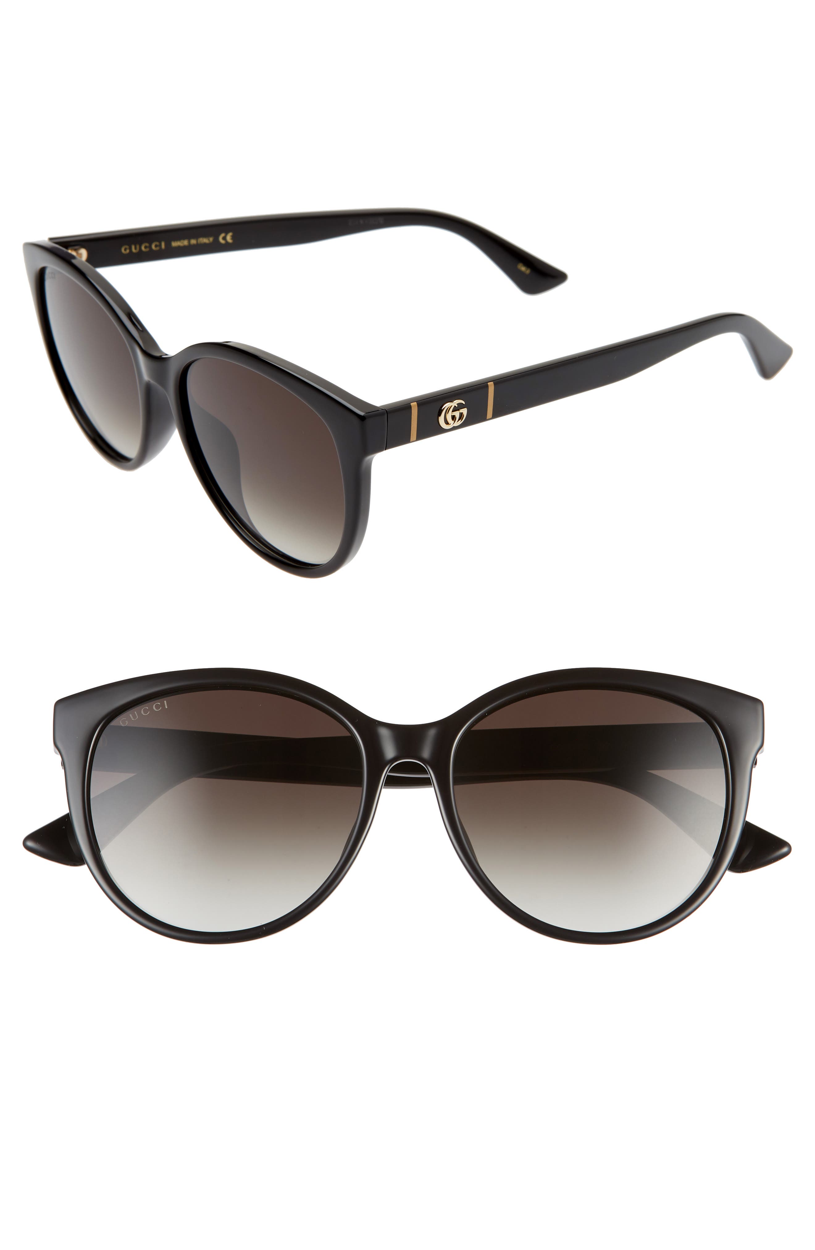 Gucci 56mm Gradient Cat Eye Sunglasses in Black/Grey at Nordstrom