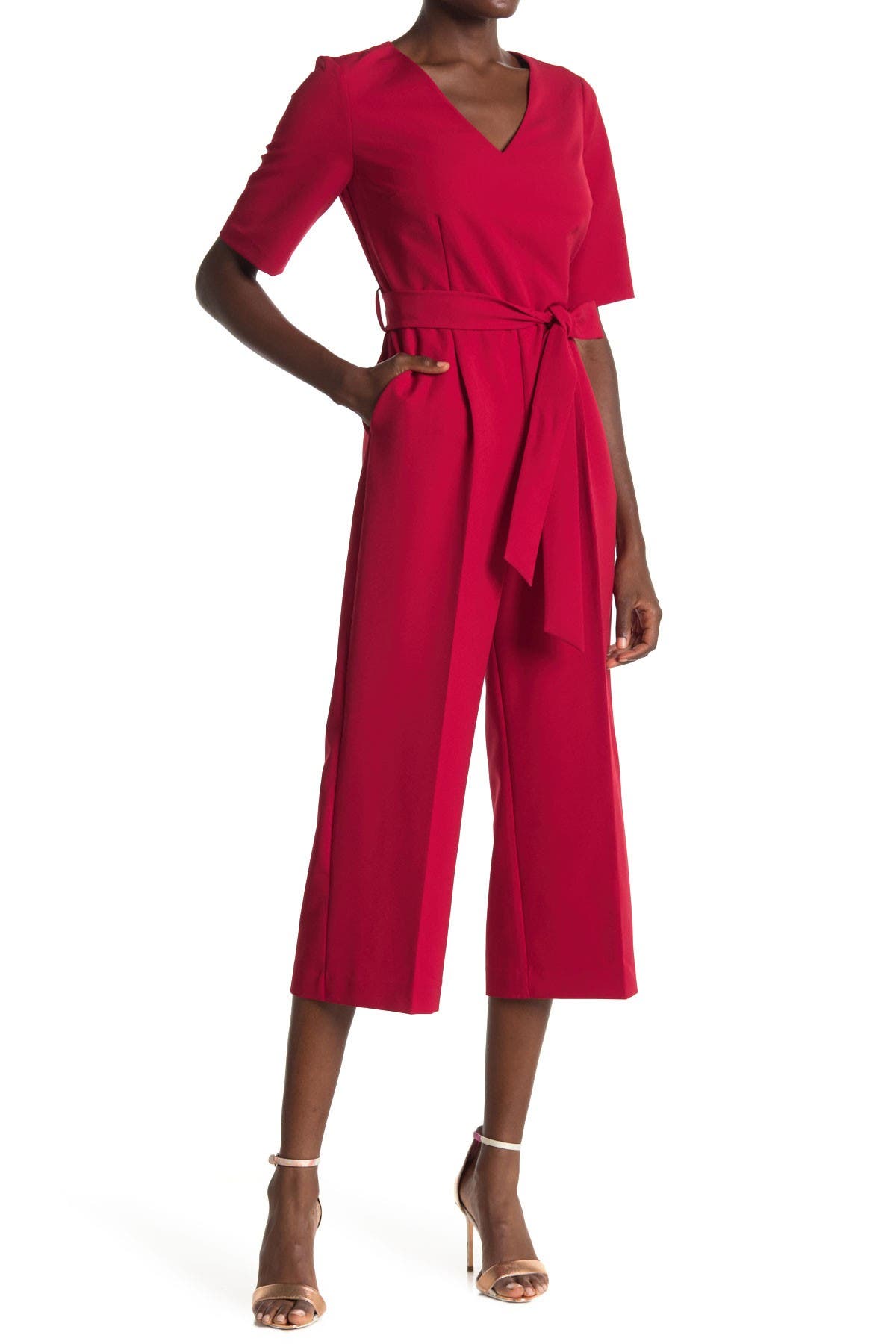 vince camuto tie waist jumpsuit