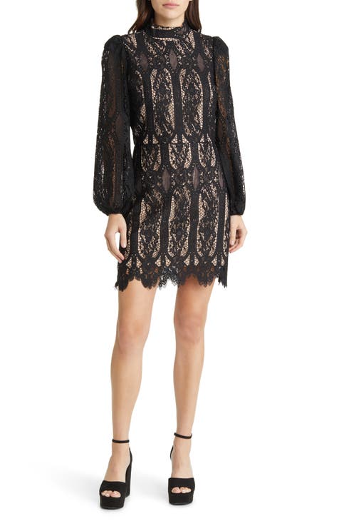 White Tiered A-Line Long Sleeve Little Black Dress Lace Homecoming Dress OM125 main image 0