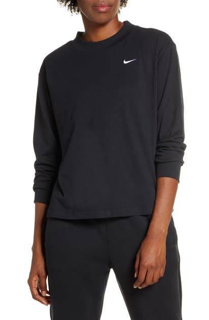 Nike Essential Mock Neck Long Sleeve Tee In Black/ White