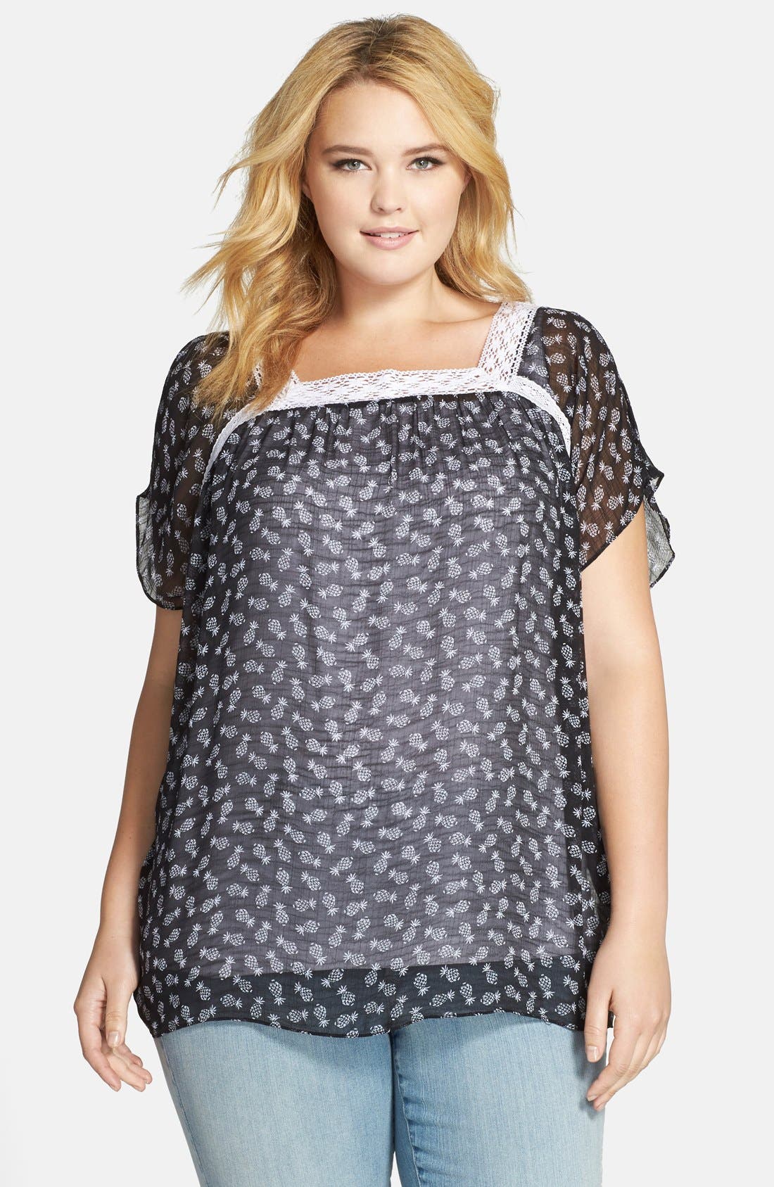 vince camuto lace trim jumpsuit