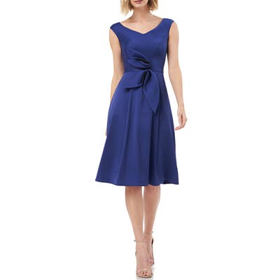 Kay Unger Sleeveless Stretch Mikado Fit & Flare Dress, Blue
