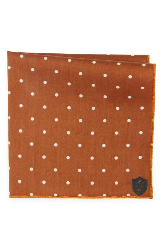 Shop Clifton Wilson Polka Dot Cotton Pocket Square In Brown