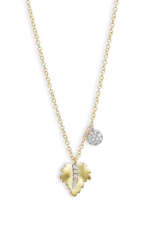 Meira T Leaf & Diamond Charm Necklace In Two Toned Yellow Gold