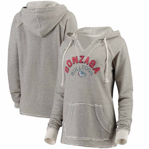 Women's Blue 84 Cream Louisville Cardinals Striped French Terry V-Neck  Pullover Hoodie