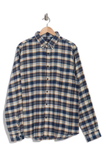 Ben Sherman Herringbone Plaid Flannel Button-up Shirt In Navy Blazer