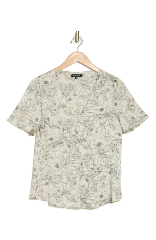 Pleione V-neck Button Top In Ivory Black Stencil