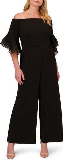 Adrianna Papell Off the Shoulder Wide Leg Organza Crepe Jumpsuit