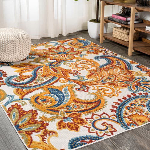 Jonathan Y Gordes Paisley High-low Light Indoor/outdoor Area Rug In Orange/multi