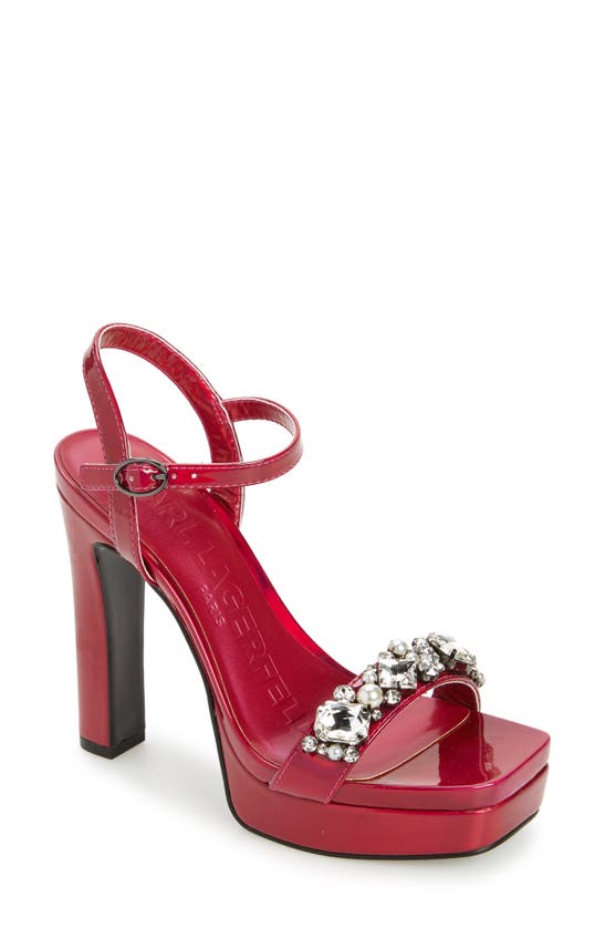 Shop Karl Lagerfeld Paris Jala Jeweled Ankle Strap Sandal In Fuchsia