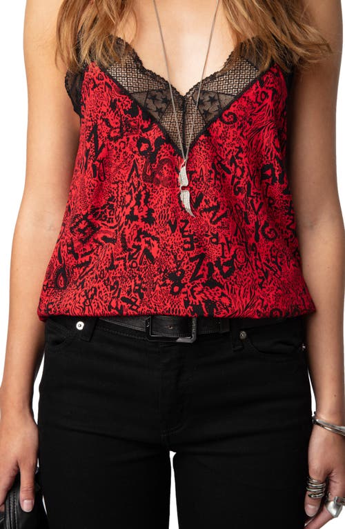 Shop Zadig & Voltaire Christy Soft Wild Lace Trim Camisole In Crimson