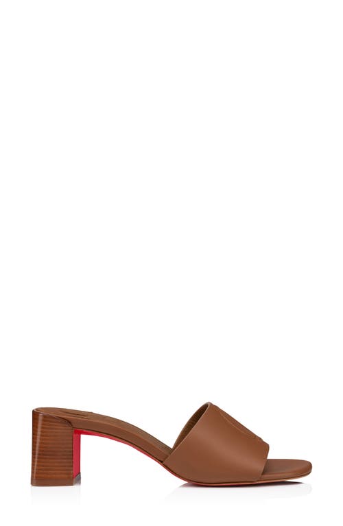 Shop Christian Louboutin Cl Logo Block Heel Slide Sandal In Cuoio/lin Cuoio