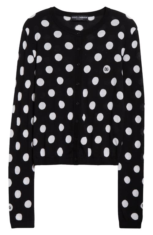 Shop Dolce & Gabbana Dolce&gabbana Polka Dot Virgin Wool & Silk Cardigan In N0004 Nero/bianco