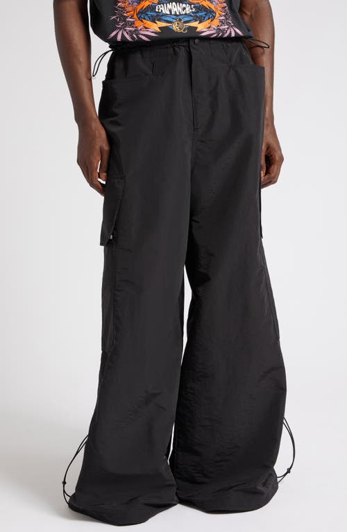 Palm Angels Monogram Embroidered Parachute Pants in Black Off White