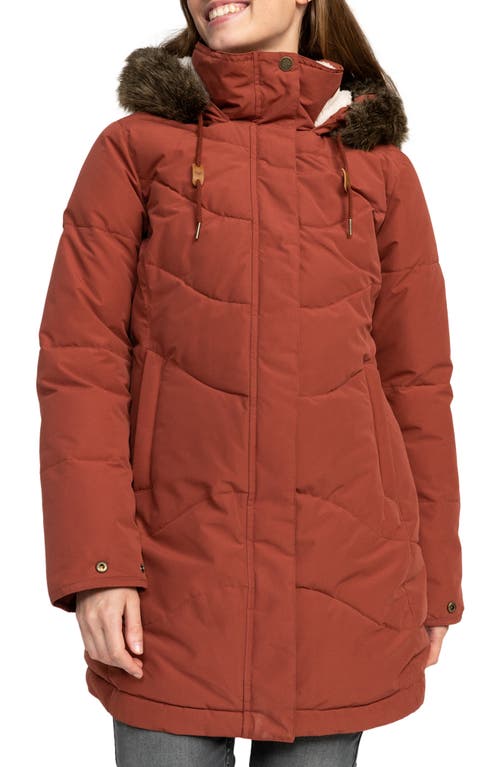 Roxy Ellie WarmLink Durable Water Repellent Coat with Faux Fur Trim Smoked Paprika at Nordstrom,
