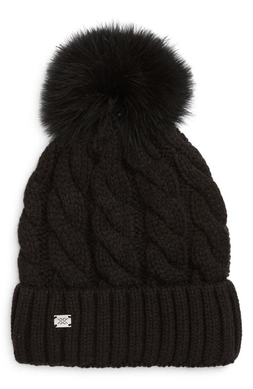Soia & Kyo Amalie Wool Blend Cable Knit Pom Beanie in Black