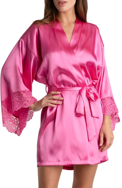 Love Story Lace Trim Satin Wrap in Hot Pink