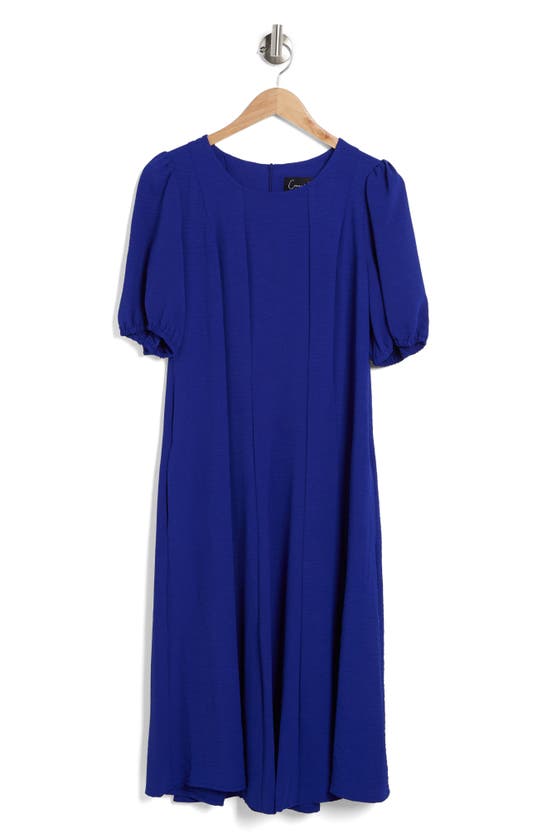 Connected Apparel Puff Sleeve Midi Dress In Sapphire