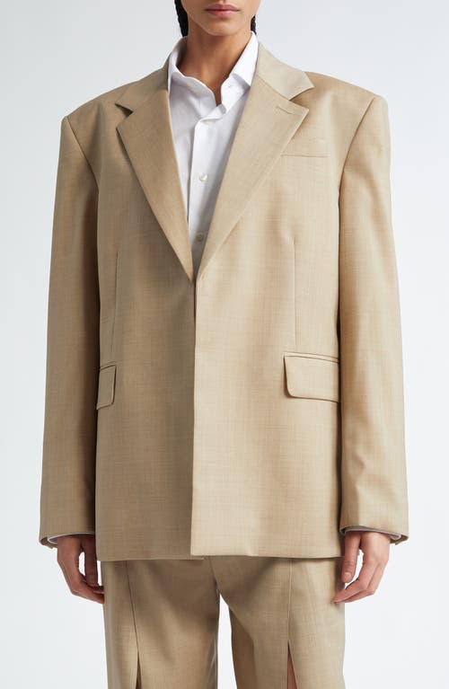 Classic Boxy Stretch Wool Blazer in Taupe