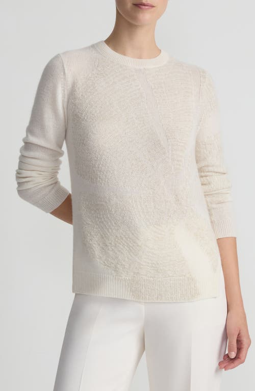 Lafayette 148 New York Tree Ring Intarsia Cashmere Crewneck Sweater in Cloud Metallic 