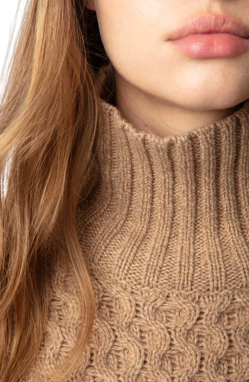 Shop Zadig & Voltaire Alma Cashmere & Wool Cable Turtleneck Sweater In Squirrel