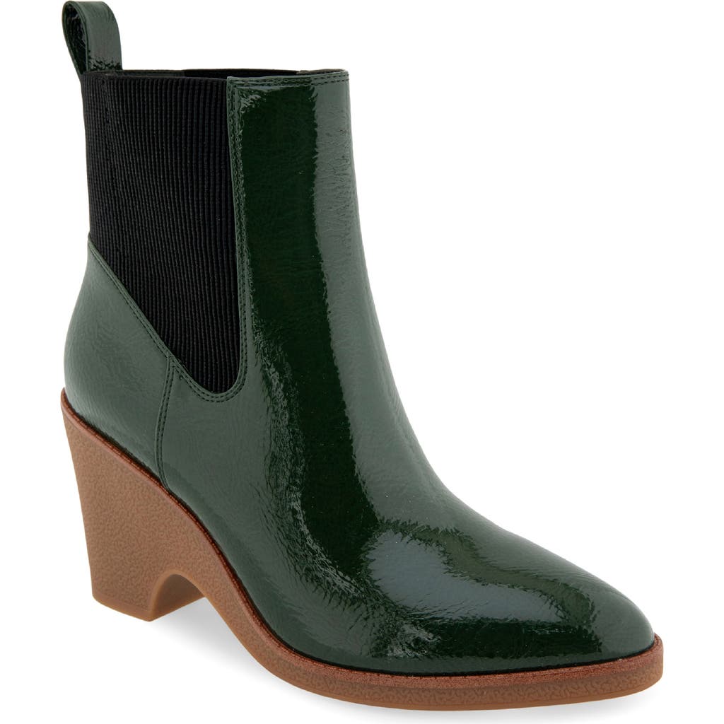 Aerosoles Mylo Wedge Bootie in Fir Green Crinkle Patent