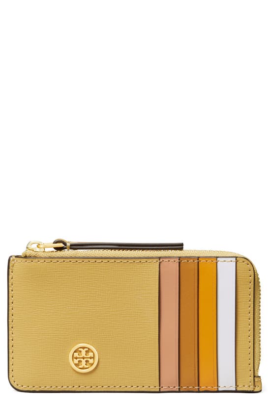 Tory Burch Robinson Colorblock Top Zip Card Case In Beeswax | ModeSens