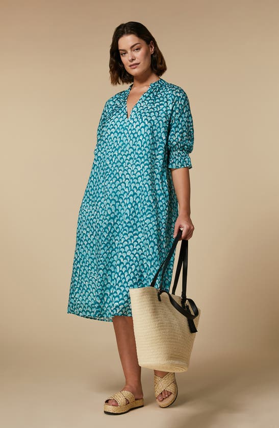 Shop Marina Rinaldi Cinghia Cotton Voile Dress In Blue/ White Print