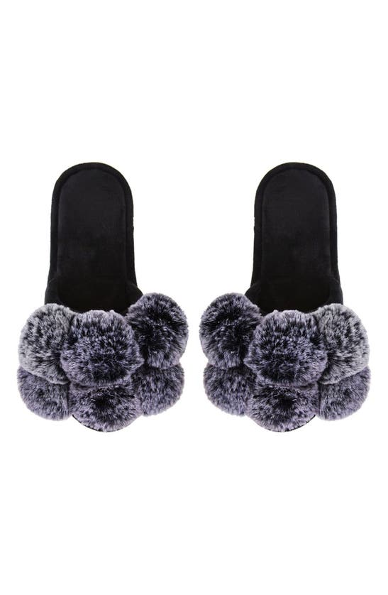 Memoi Luxe Faux Fur Pom Memory Foam Slipper In Black