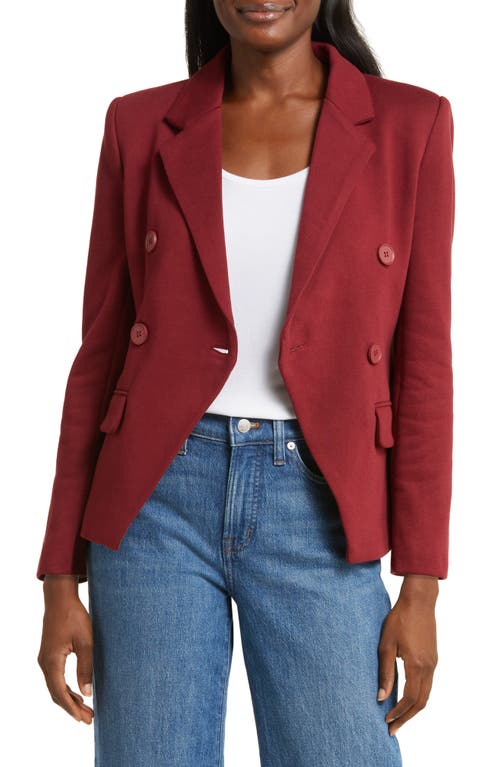 Double Breasted Cotton Blend Blazer in Cabernet