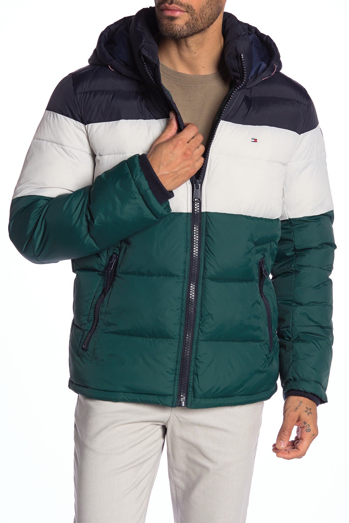 tommy hilfiger color block puffer jacket