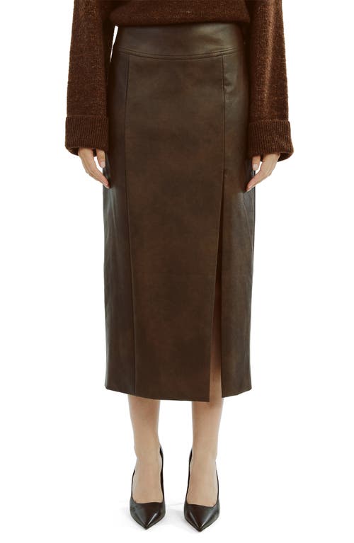 Shop Bardot Dante Faux Leather Midi Skirt In Dark Choco