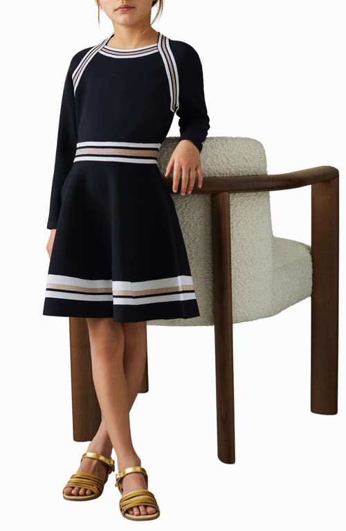 Shop Reiss Kids' Fallon Jr. Long Sleeve Skater Sweater Dress In Navy