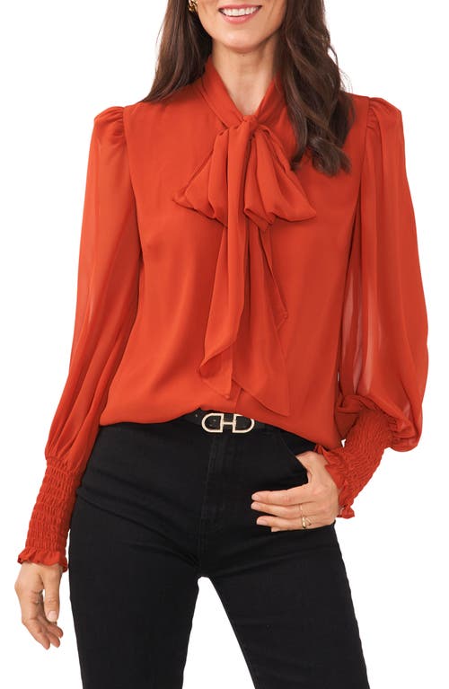 Vince Camuto Sheer Balloon Sleeve Bow Blouse in Rustic