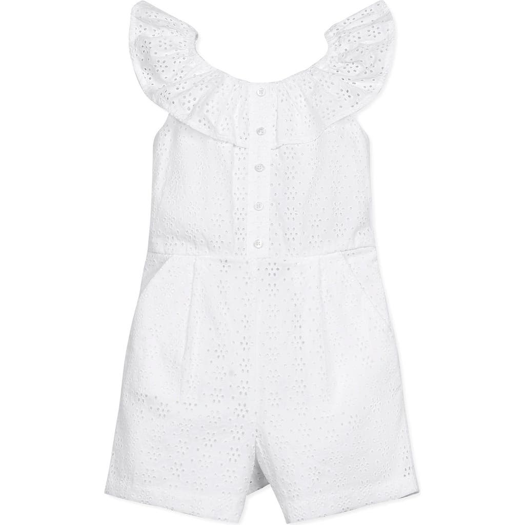 Hope & Henry Babies'  Girls' Ruffle Collar Button Front Eyelet Romper, Infant In White Eyelet