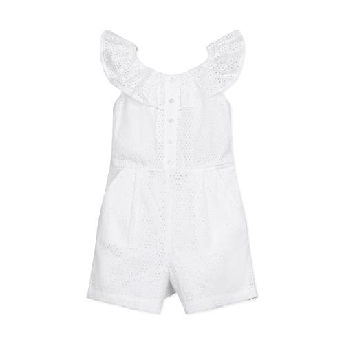 Hope & Henry Kids'  Girls' Ruffle Collar Button Front Eyelet Romper, Toddler In White Eyelet